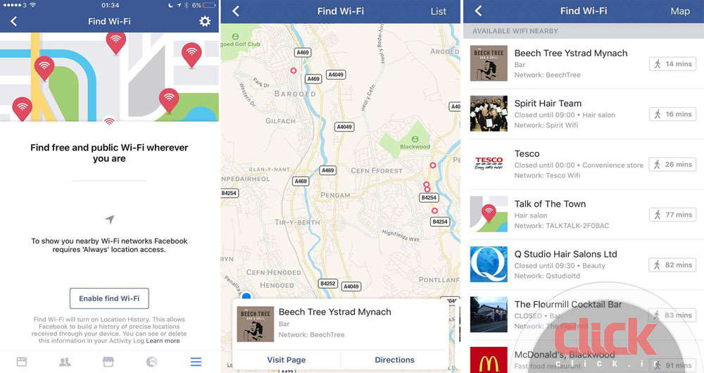 تست قابلیت Find Wi-Fi، بر روی اپلیکیشن فیس بوک در iOS