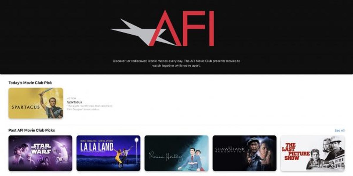 اپلیکیشن Apple TV مجموعه فیلم‌های AFI Movie را ارائه می‌کند